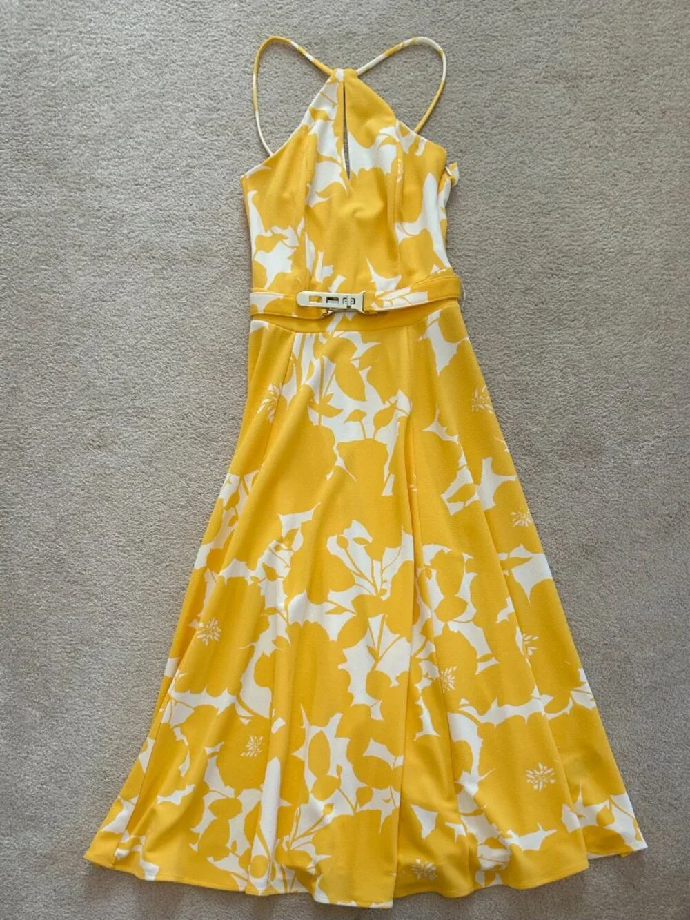 Marciano Yellow White Floral Halter Maxi Dress Belted Size S - Picture 2 of 5